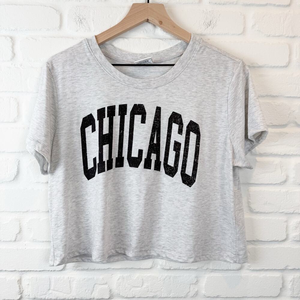 Gray Chicago City Graphic Cropped Tee Medium - Where I'm From - 100% Cotton